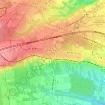 Topografische kaart Cantaous, hoogte, reliëf