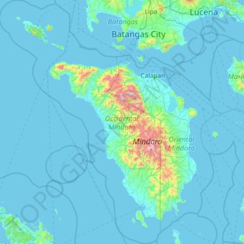 Topografische kaart Occidental Mindoro, hoogte, reliëf