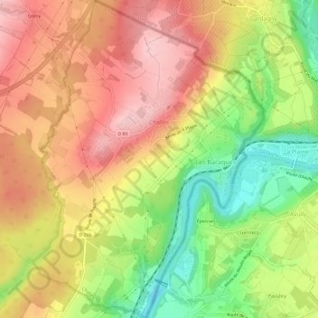 Topografische kaart Challex, hoogte, reliëf