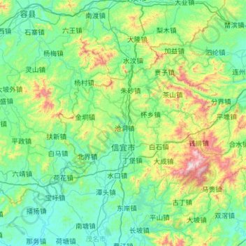 Topografische kaart Xinyi City, hoogte, reliëf