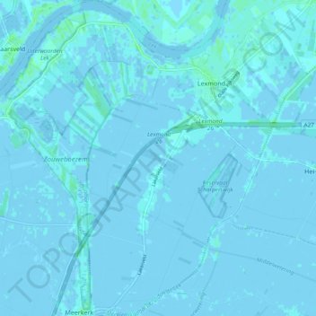 Topografische kaart Lexmond, hoogte, reliëf