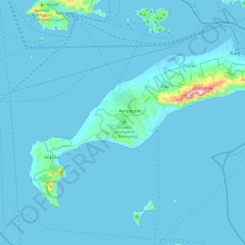 Topografische kaart Κως, hoogte, reliëf