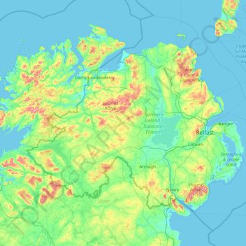 Topografische kaart Noord-Ierland, hoogte, reliëf