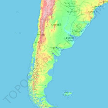 Topografische kaart Argentinië, hoogte, reliëf
