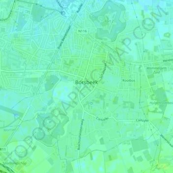 Topografische kaart Borsbeek, hoogte, reliëf