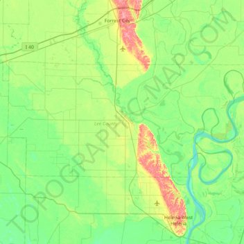 Topografische kaart Lee County, hoogte, reliëf