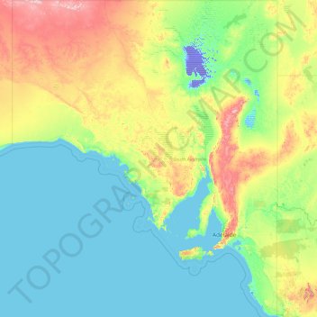 Topografische kaart Zuid-Australië, hoogte, reliëf