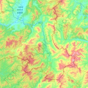 Topografische kaart Mohan, hoogte, reliëf