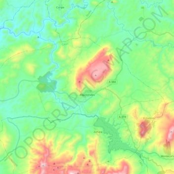 Topografische kaart Algodonales, hoogte, reliëf