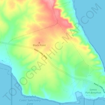 Topografische kaart Port Bonython, hoogte, reliëf