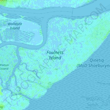Topografische kaart Foulness Island, hoogte, reliëf