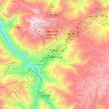 Topografische kaart Abancay, hoogte, reliëf