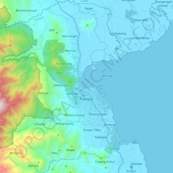 Topografische kaart Palopo, hoogte, reliëf