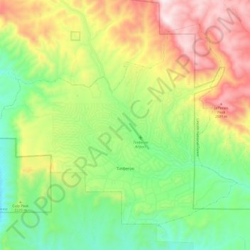 Topografische kaart Timberon, hoogte, reliëf