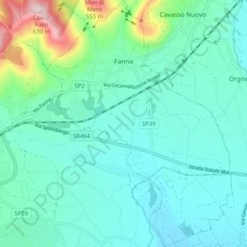 Topografische kaart Fanna, hoogte, reliëf