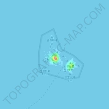 Topografische kaart Dokdo Island, hoogte, reliëf
