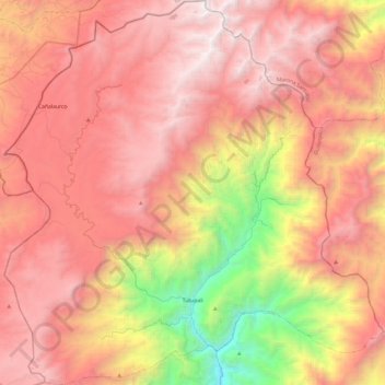 Topografische kaart Tutupali, hoogte, reliëf