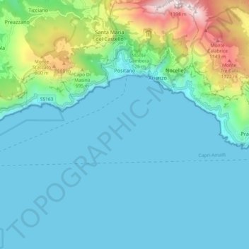 Topografische kaart Positano, hoogte, reliëf