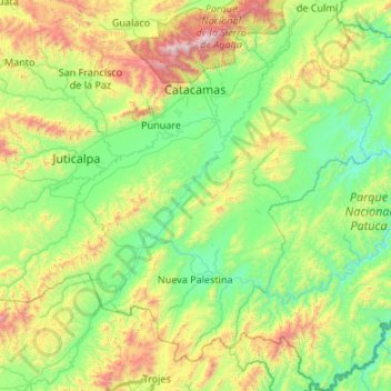 Topografische kaart Catacamas, hoogte, reliëf