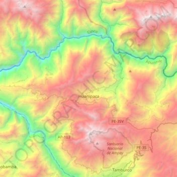 Topografische kaart Huanipaca, hoogte, reliëf