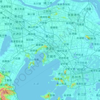 Topografische kaart 无锡市, hoogte, reliëf