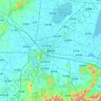 Topografische kaart Liyang City, hoogte, reliëf