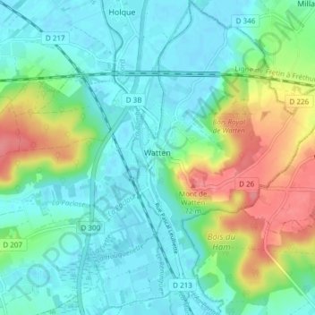Topografische kaart Waten, hoogte, reliëf