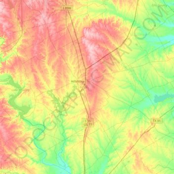 Topografische kaart Hill County, hoogte, reliëf