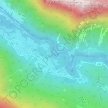 Topografische kaart Soča, hoogte, reliëf