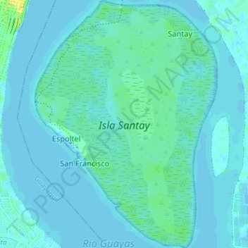 Topografische kaart Isla Santay, hoogte, reliëf