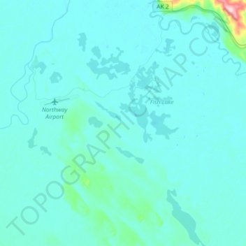 Topografische kaart Northway, hoogte, reliëf