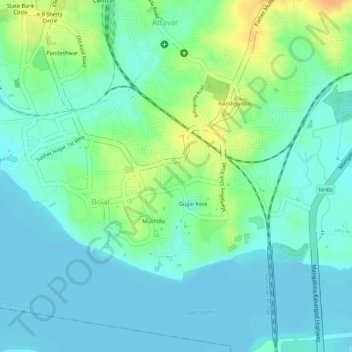 Topografische kaart Jeppu Park, hoogte, reliëf