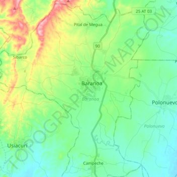 Topografische kaart Baranoa, hoogte, reliëf