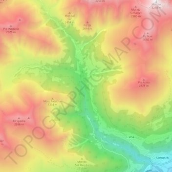 Topografische kaart Val Sinestra, hoogte, reliëf