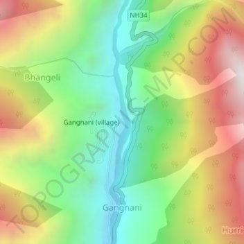 Topografische kaart Gangnani, hoogte, reliëf