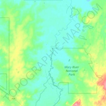 Topografische kaart Mary River, hoogte, reliëf
