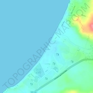 Topografische kaart Playa Litibu, hoogte, reliëf