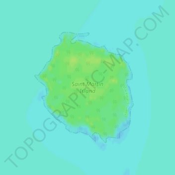 Topografische kaart Saint Martin Island, hoogte, reliëf