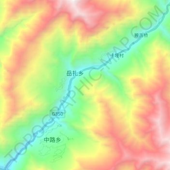 Topografische kaart Xiaojin River, hoogte, reliëf