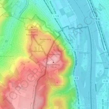 Topografische kaart Rodderberg, hoogte, reliëf