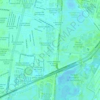 Topografische kaart UAM Xochimilco, hoogte, reliëf