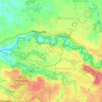 Topografische kaart Sungai Cisadane, hoogte, reliëf