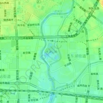 Topografische kaart Donghu Park, hoogte, reliëf
