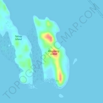 Topografische kaart Magesang Island, hoogte, reliëf