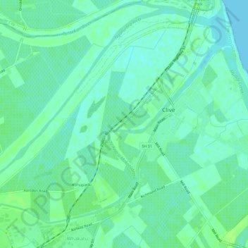 Topografische kaart Clive River, hoogte, reliëf