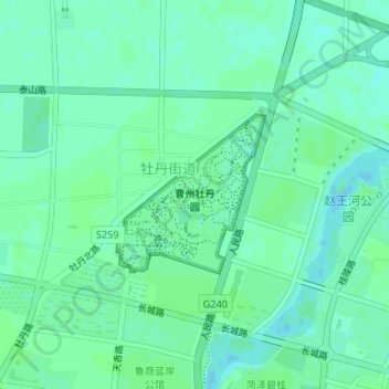 Topografische kaart 曹州牡丹园, hoogte, reliëf