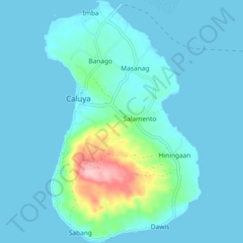 Topografische kaart Caluya Island, hoogte, reliëf