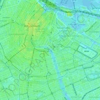 Topografische kaart Amstel, hoogte, reliëf
