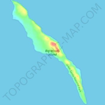 Topografische kaart Big Woody Island, hoogte, reliëf