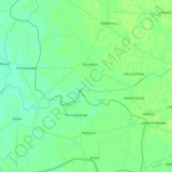 Topografische kaart Para River, hoogte, reliëf